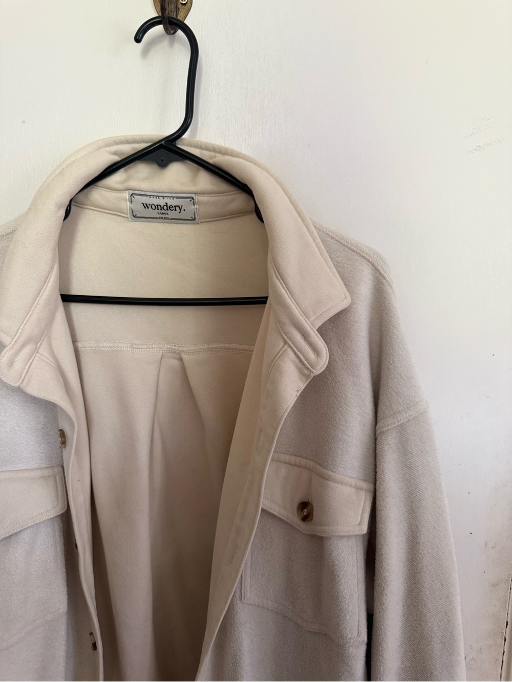 Wondery Cream Overshirt Shacket with Pink and Blue Scenic Hem - Picture 2 of 3